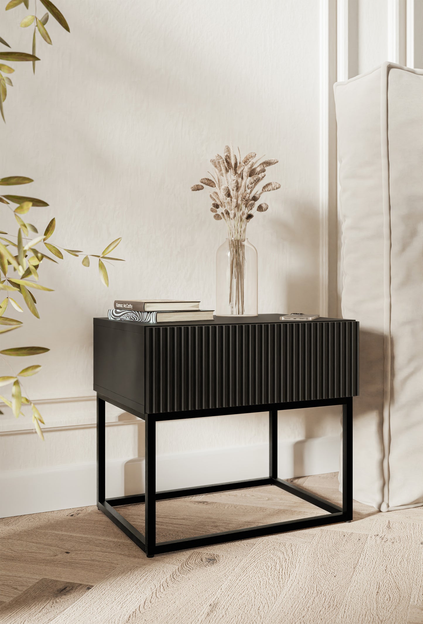 Naktsskapis Velda 50/44/35 cm melns/melns - N1 Home