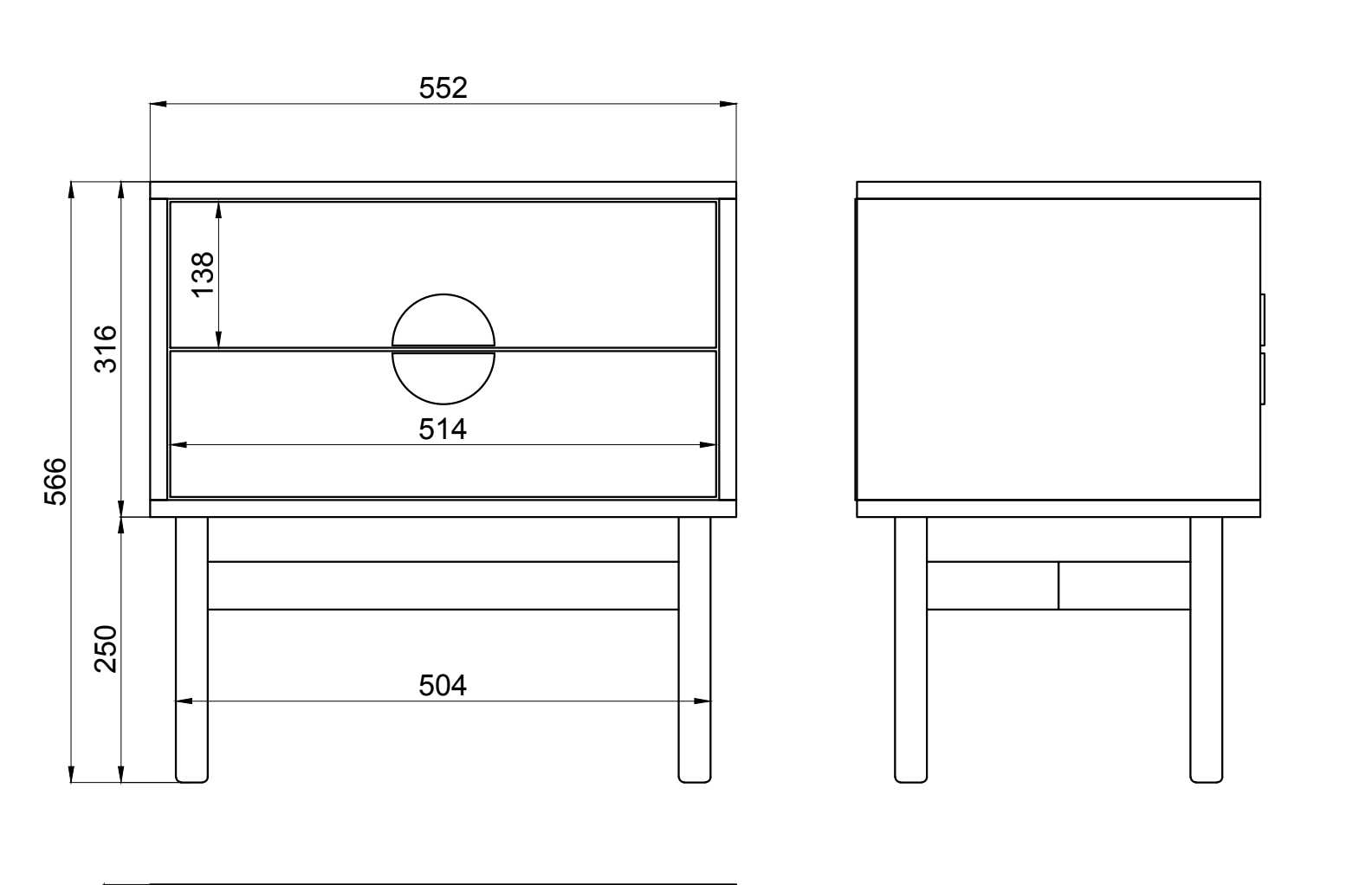 LOON naktsgaldiņš ar divām atvilktnēm 55 cm, bēšs/kapučīno - N1 Home