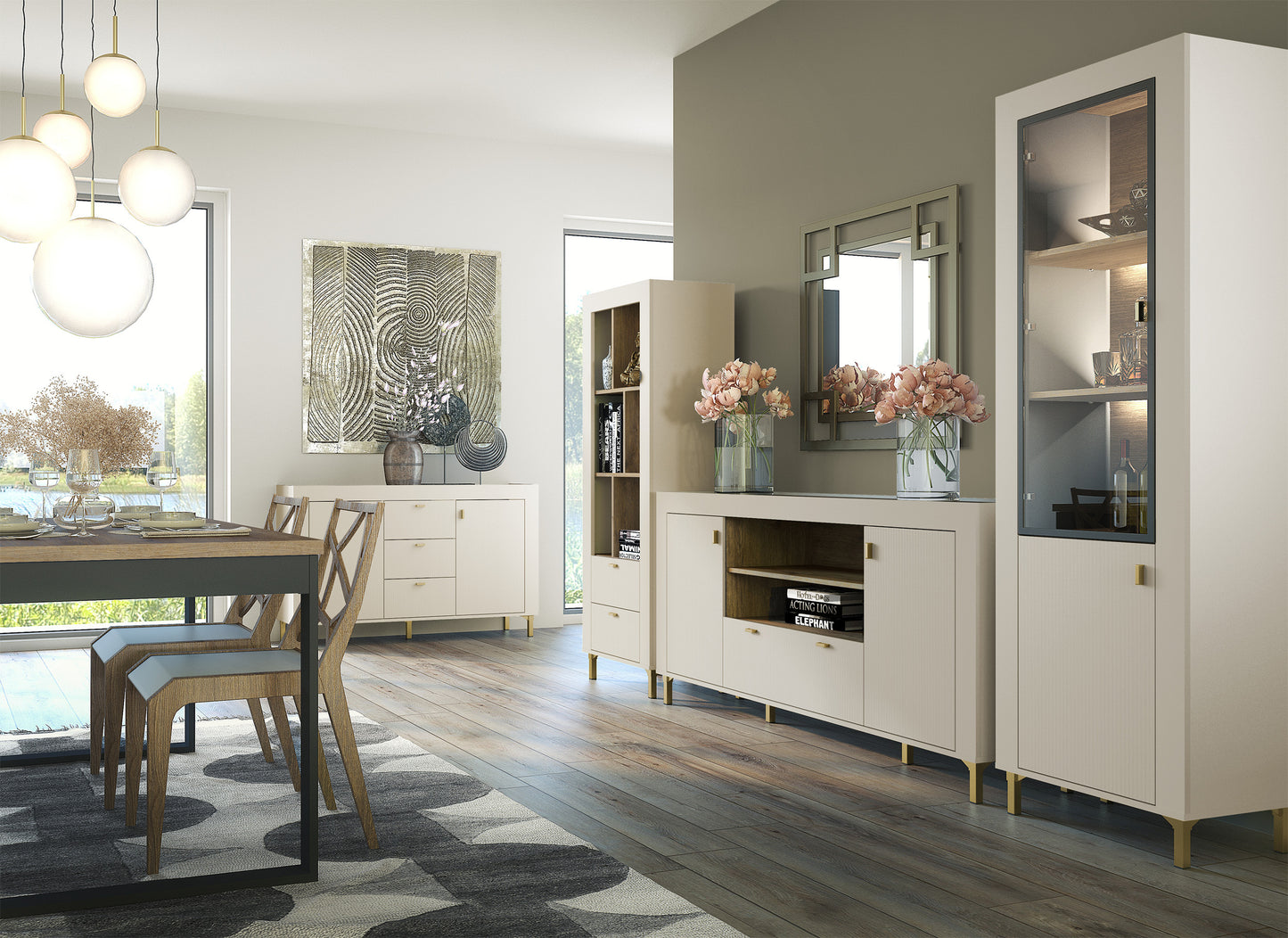 Vitrīna Lamos 56/148/38 cm bēšs/zelts