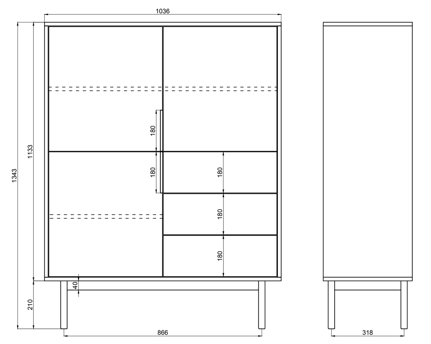 KIARO Trīsdurvju augsta kumode ar trim atvilktnēm, 104 cm, pelēki bēša - N1 Home