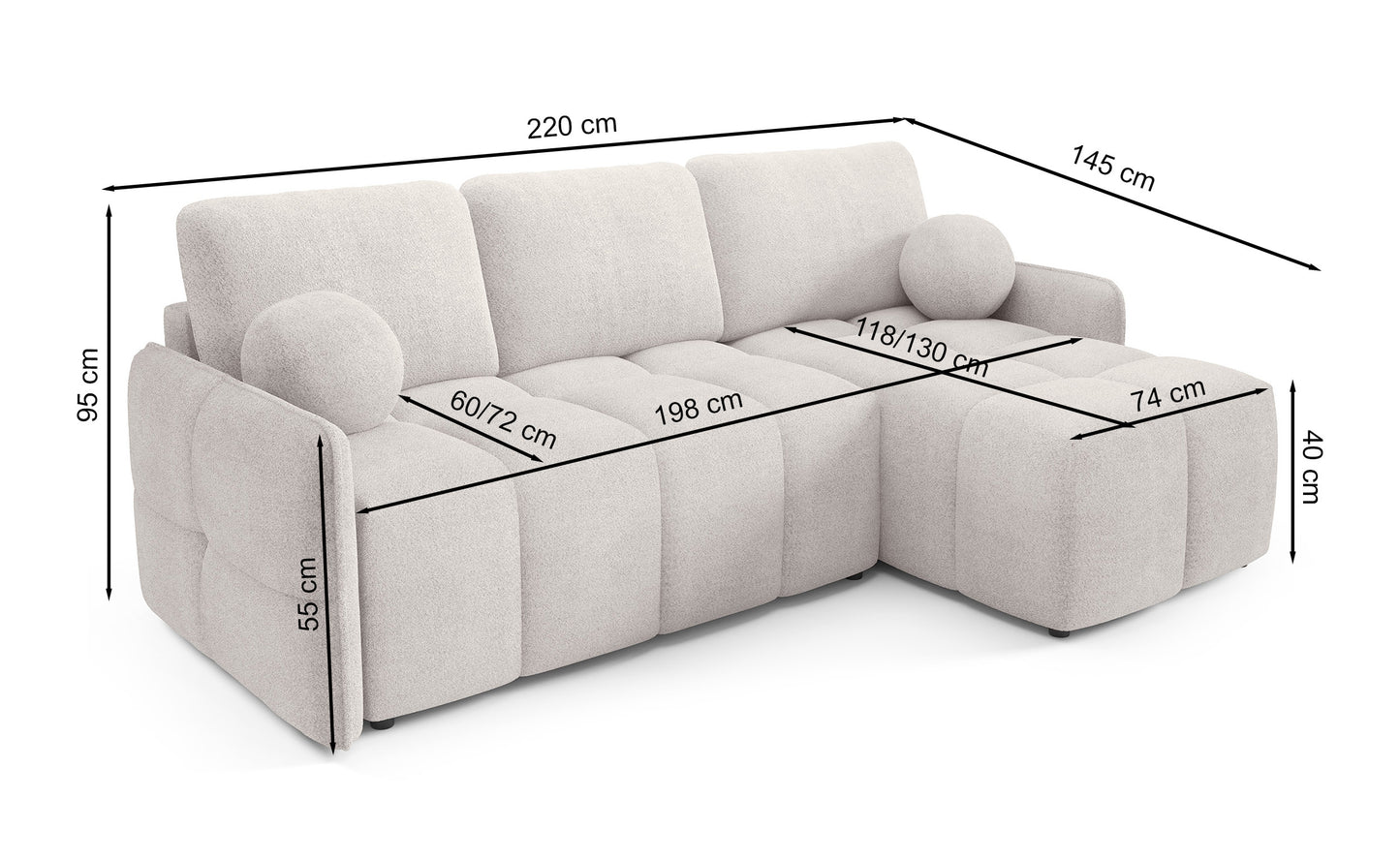 Dīvāns Flatty 95/220/145 cm Abriamo 3 - N1 Home