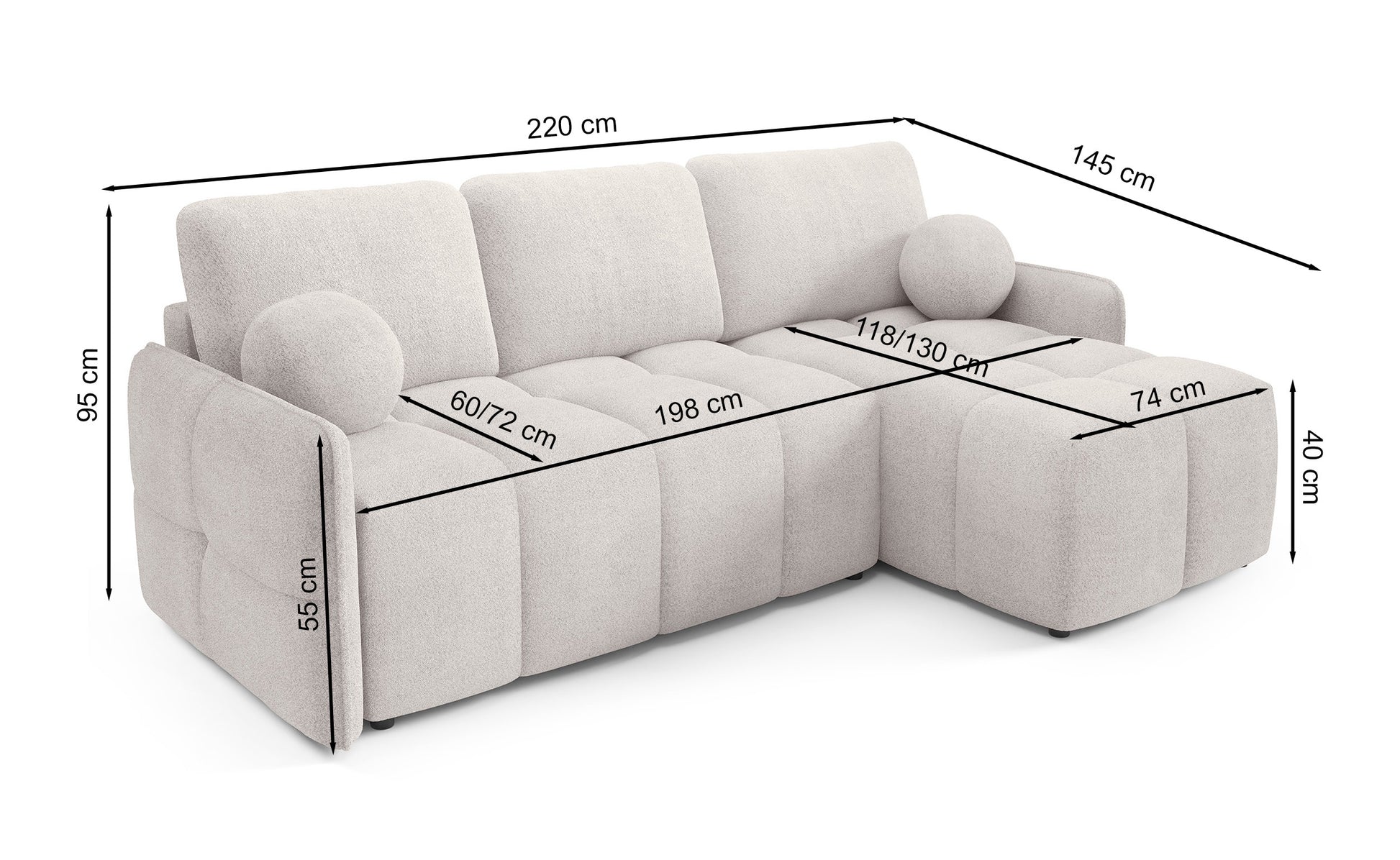 Dīvāns Flatty 95/220/145 cm Abriamo 4 - N1 Home