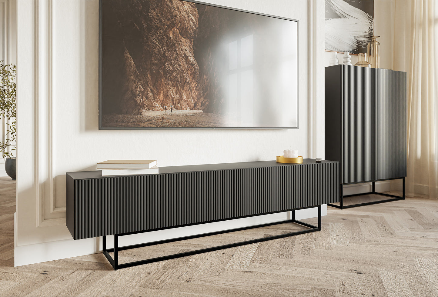 TV skapis Velda 175/46/31 cm melns/melns