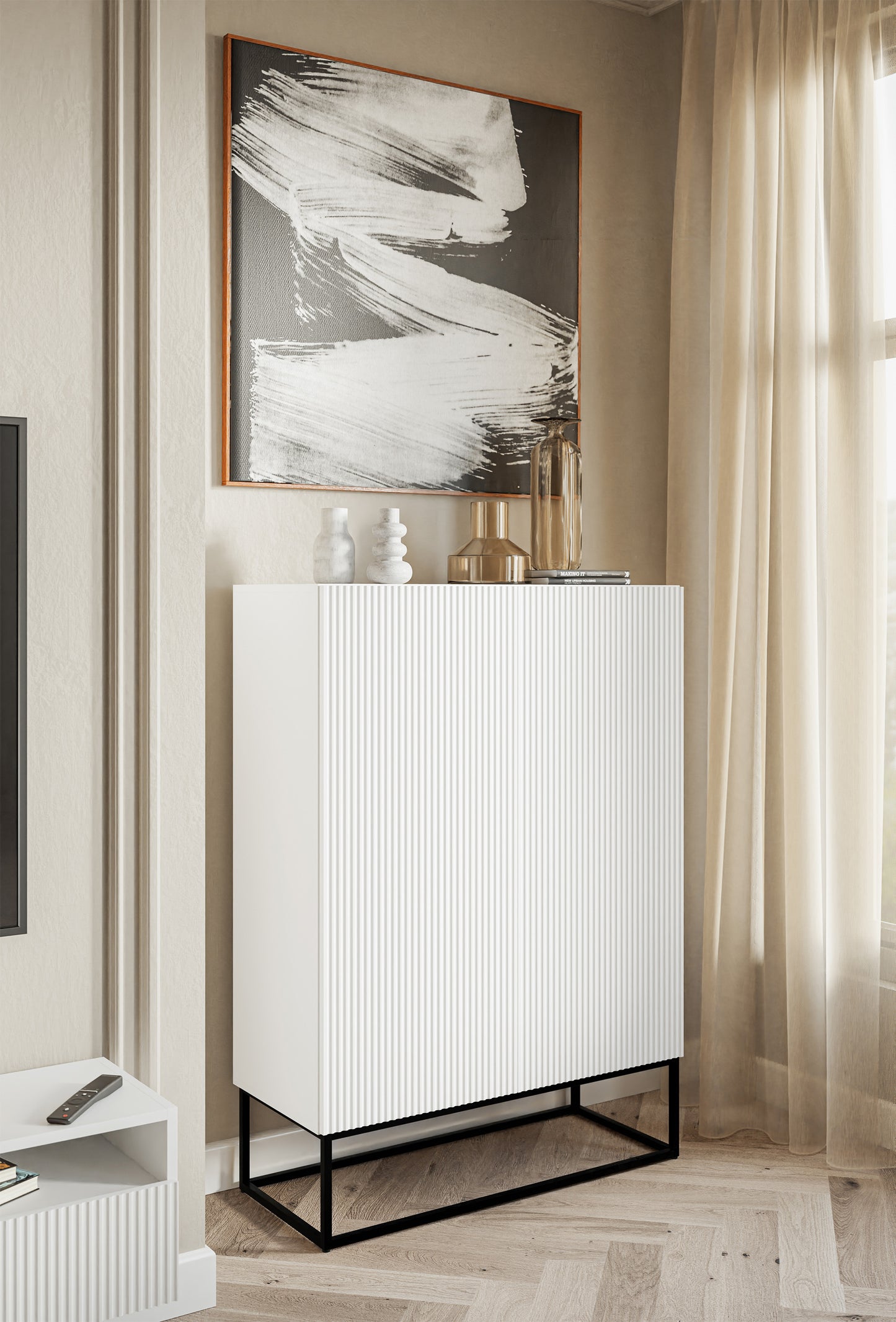 Kumode Velda 90/125/38 cm balts/melns - N1 Home