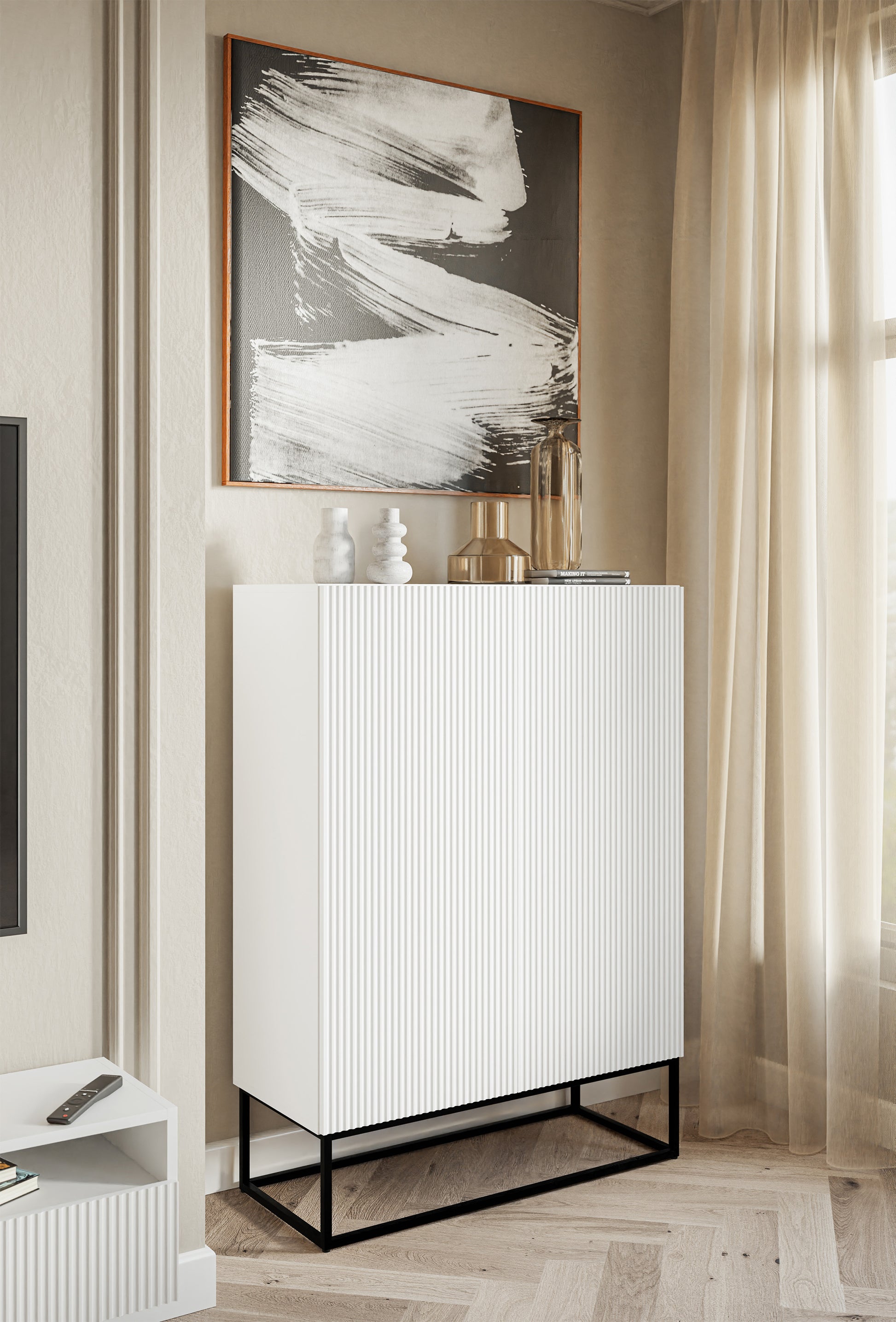 Kumode Velda 90/125/38 cm balts/melns - N1 Home