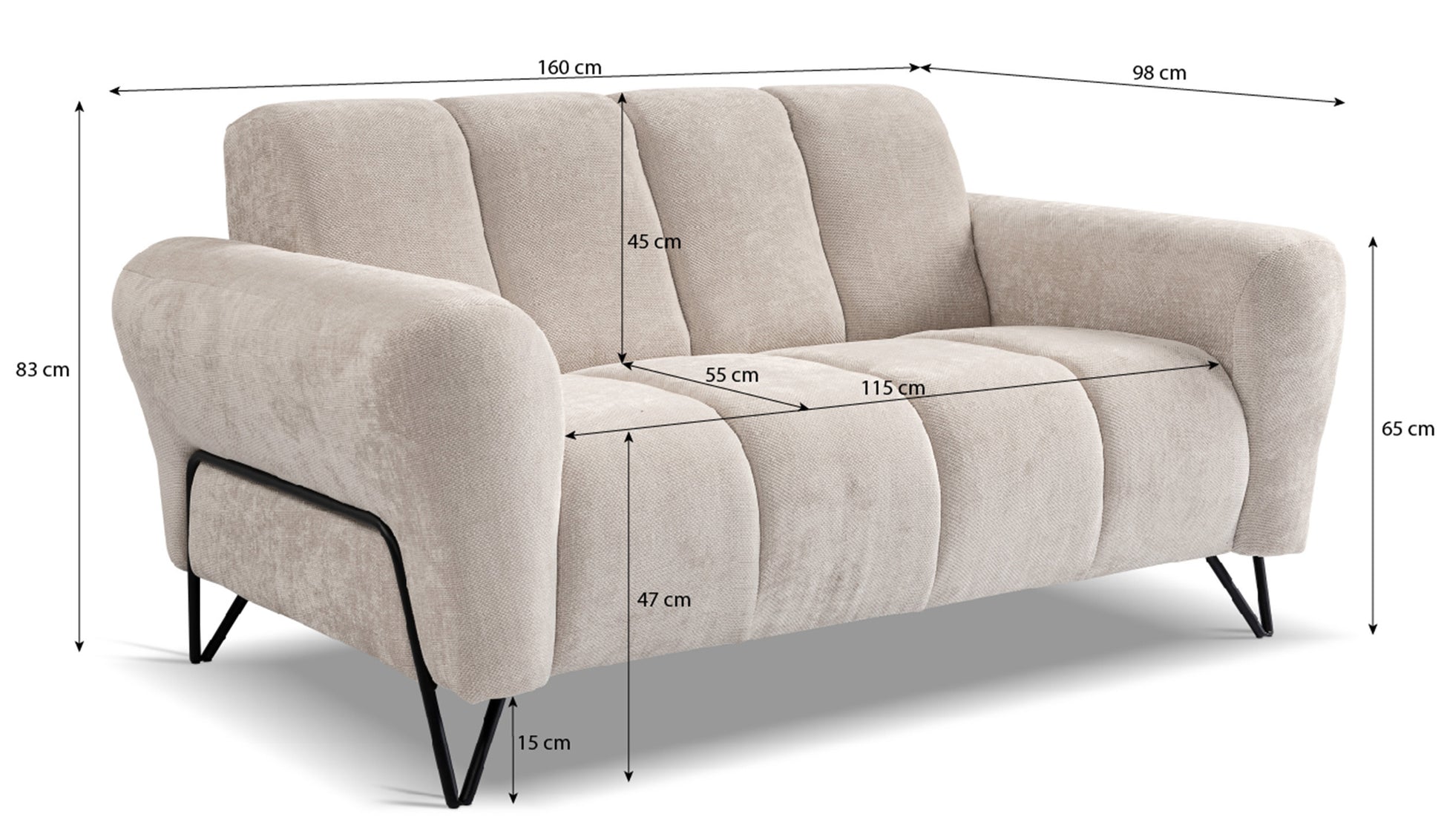 Dīvāns Volio 83/160/98 cm Storm 99 - N1 Home