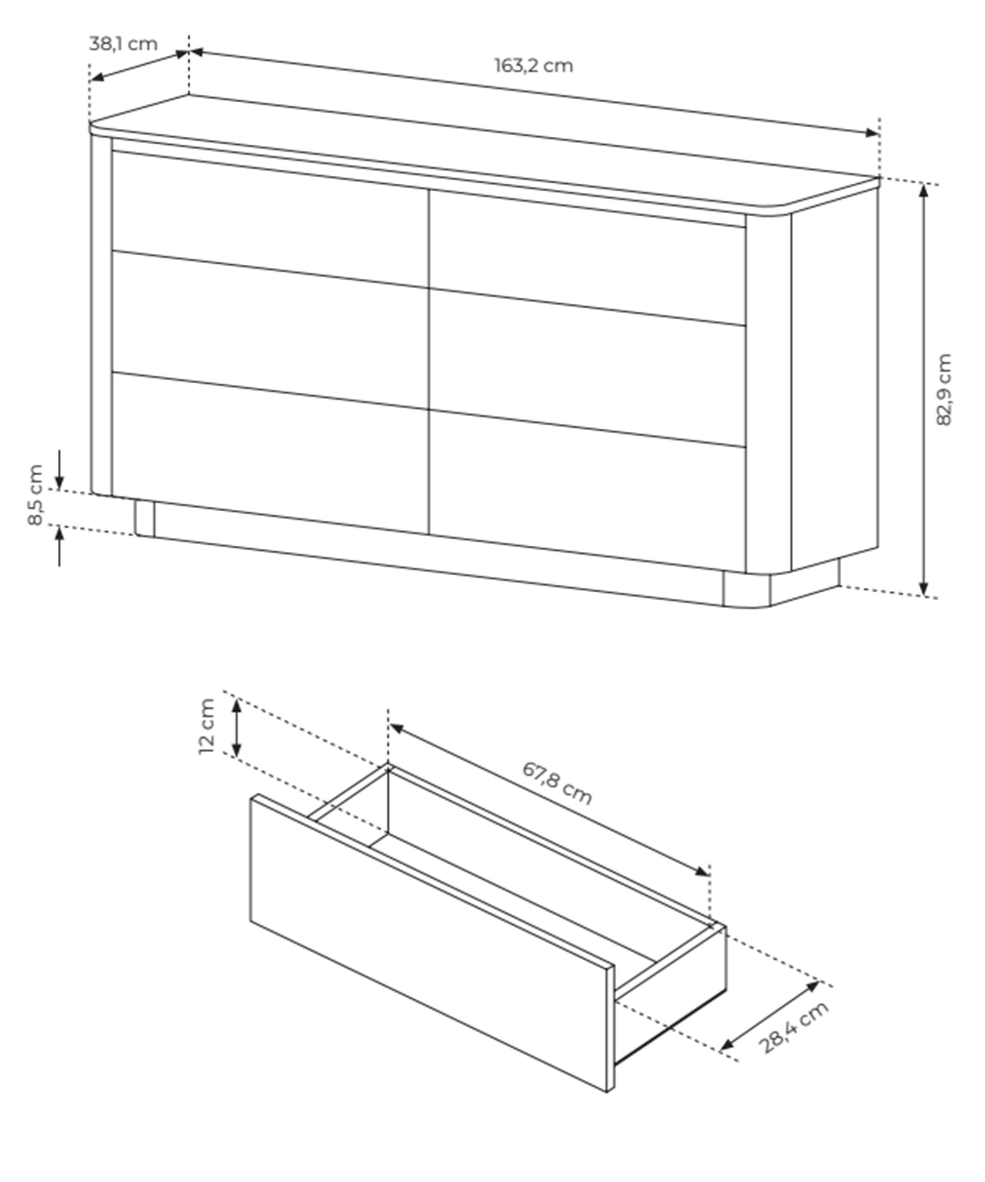 Kumode Torredo 82/163/38 cm Kremona ozols - N1 Home