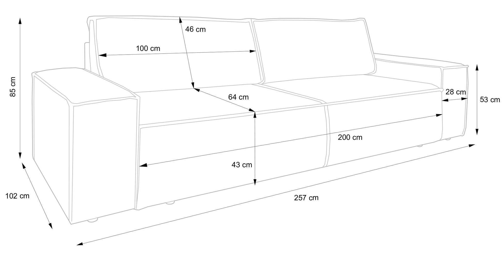 Dīvāns Fireza 275/102/85 cm Abriamo 7 - N1 Home