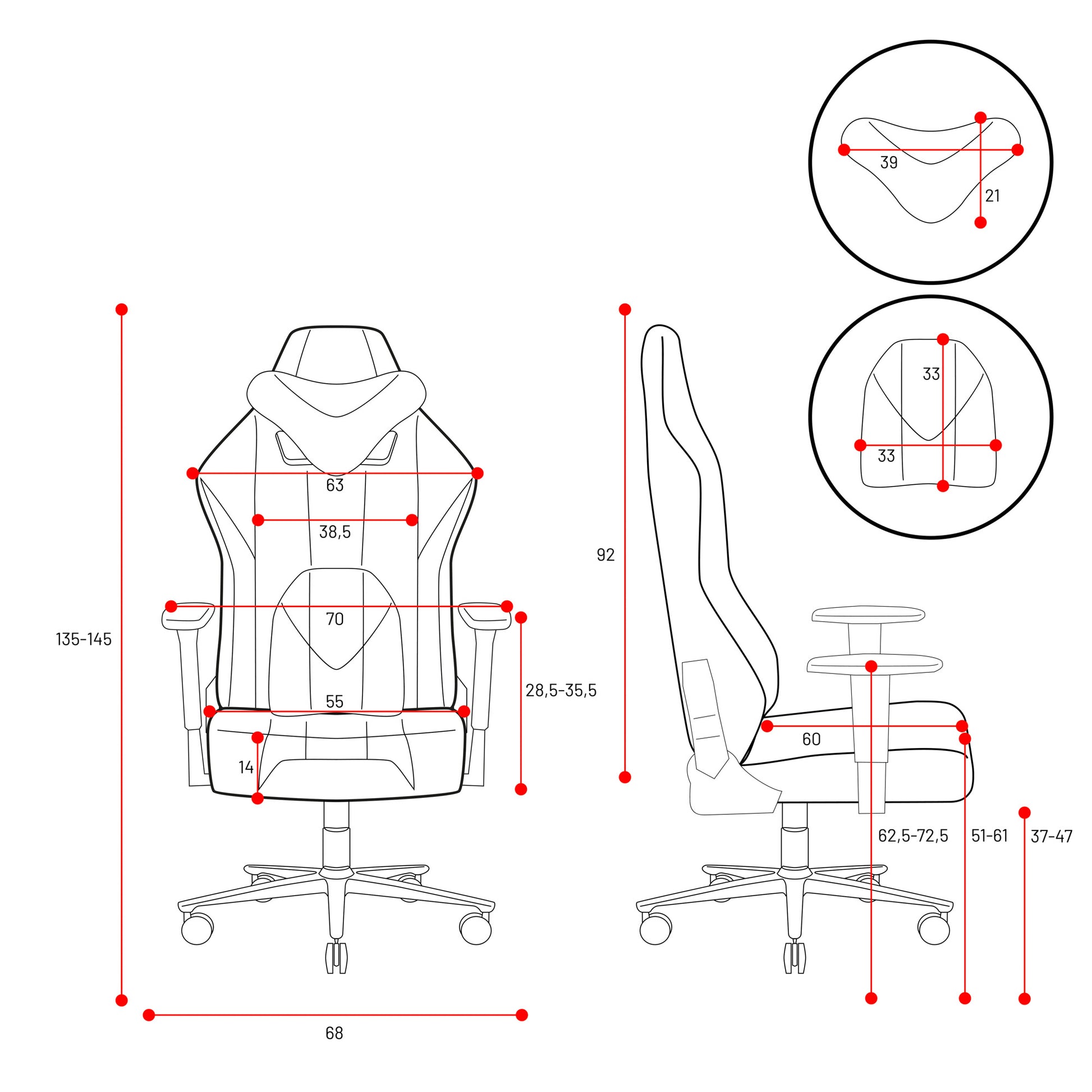 Krēsls X - P 124-134/68/47; 134-145/68/55 cm sārtināts-antracīts - N1 Home