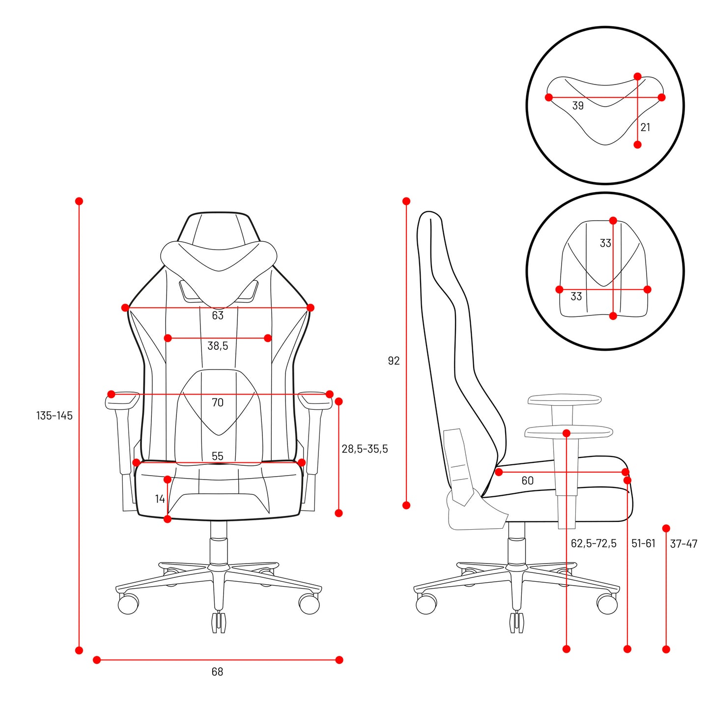 Krēsls X - P 124-134/68/47; 134-145/68/55 cm melns - N1 Home