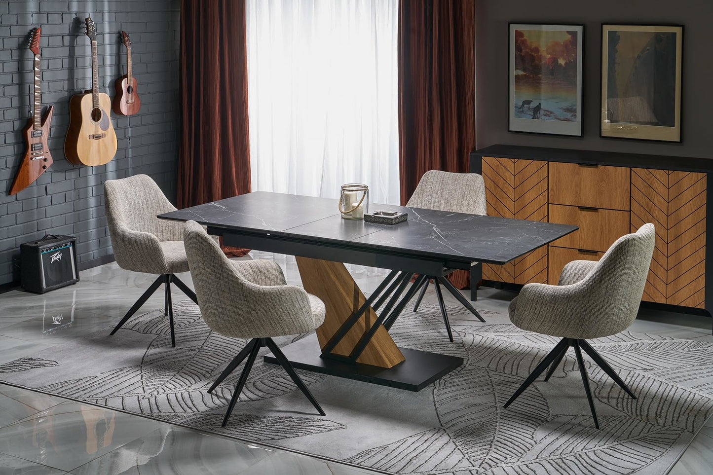 Galds Volans 160/90/67 cm melns marmors/ozols