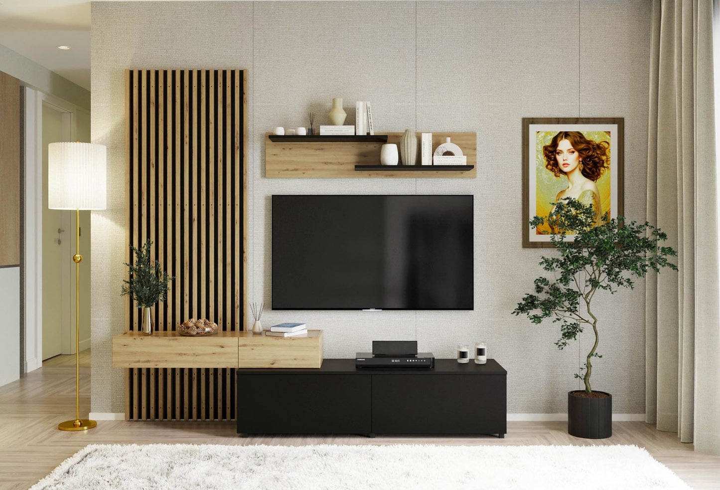 Mēbeļu komplekts Karmina 210 cm Artizan ozols/melns - N1 Home