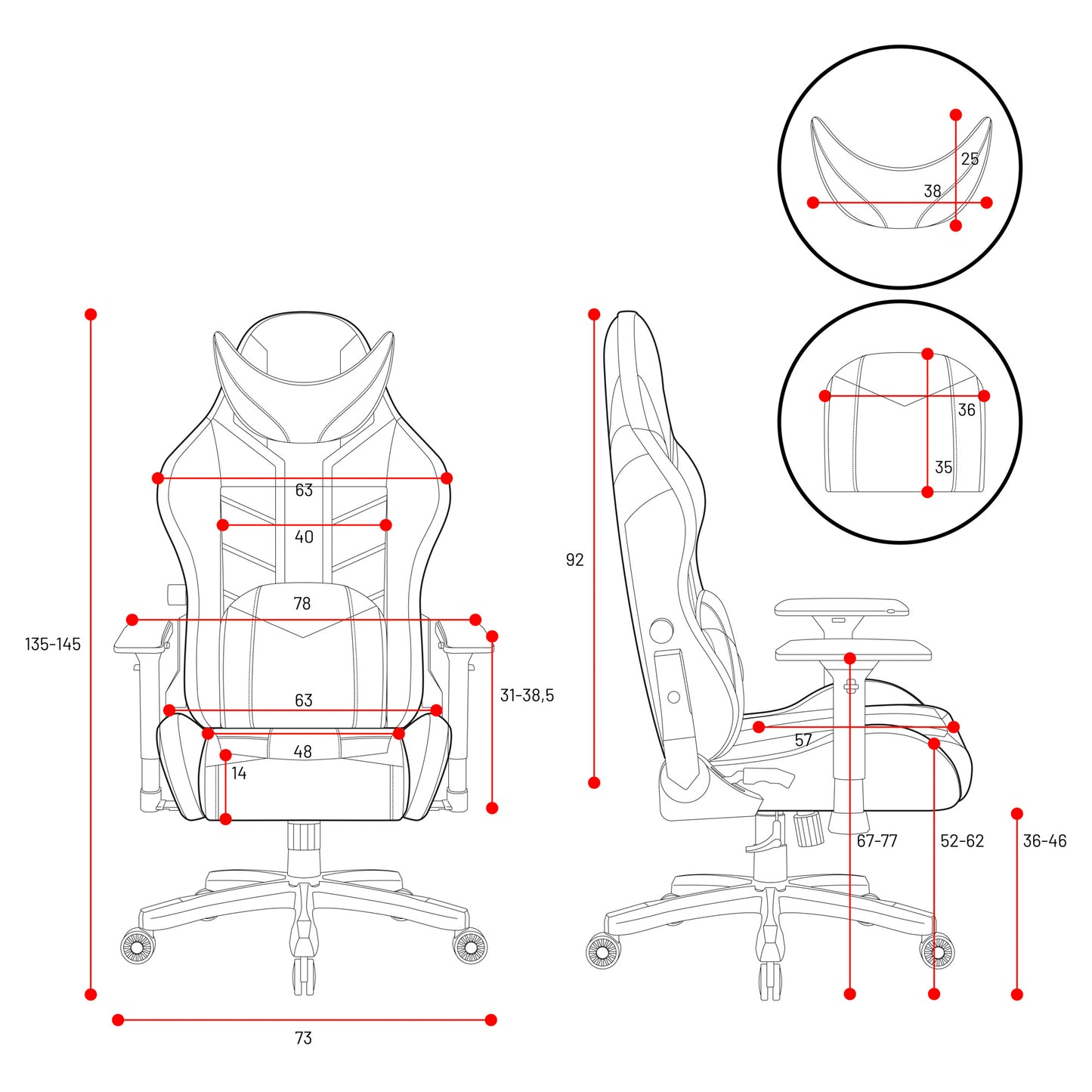 Krēsls X - Ra 125 - 135/68/57; 135 - 145/ 73/63 cm melns/sarkans