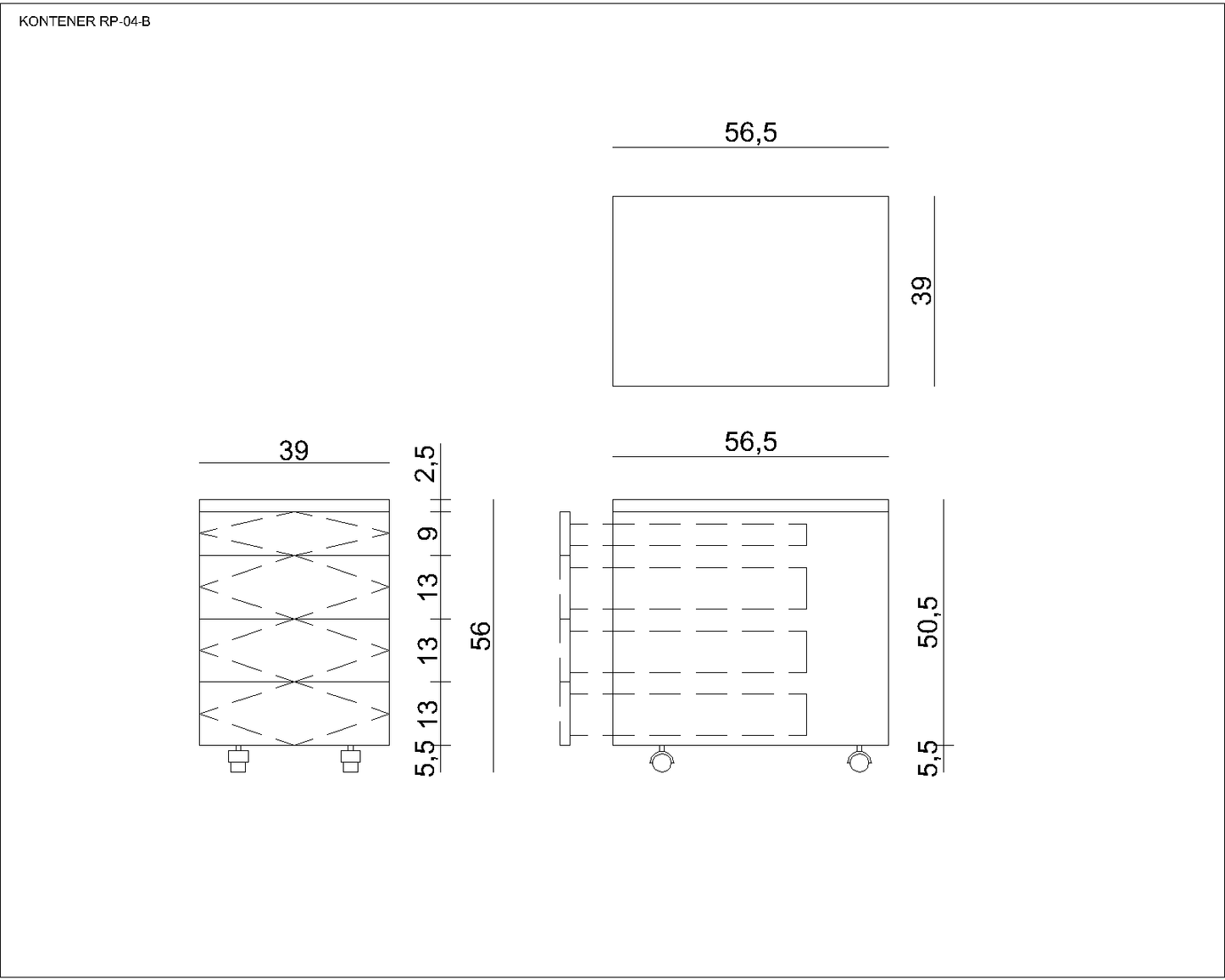 Biroja kumode Nurb 4 56/39/56/ cm melns - N1 Home