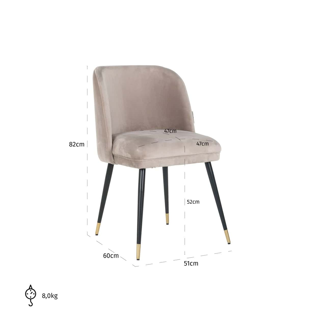 Krēsls Alicia Richmond Interiors 51/82/60 cm khaki velvet fire retardant