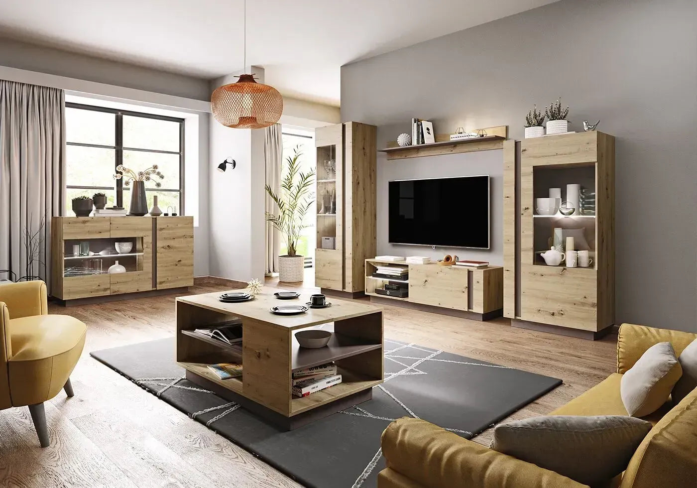 Vitrīnas skapis Arci 72/154/40 cm grafits/ozols - N1 Home