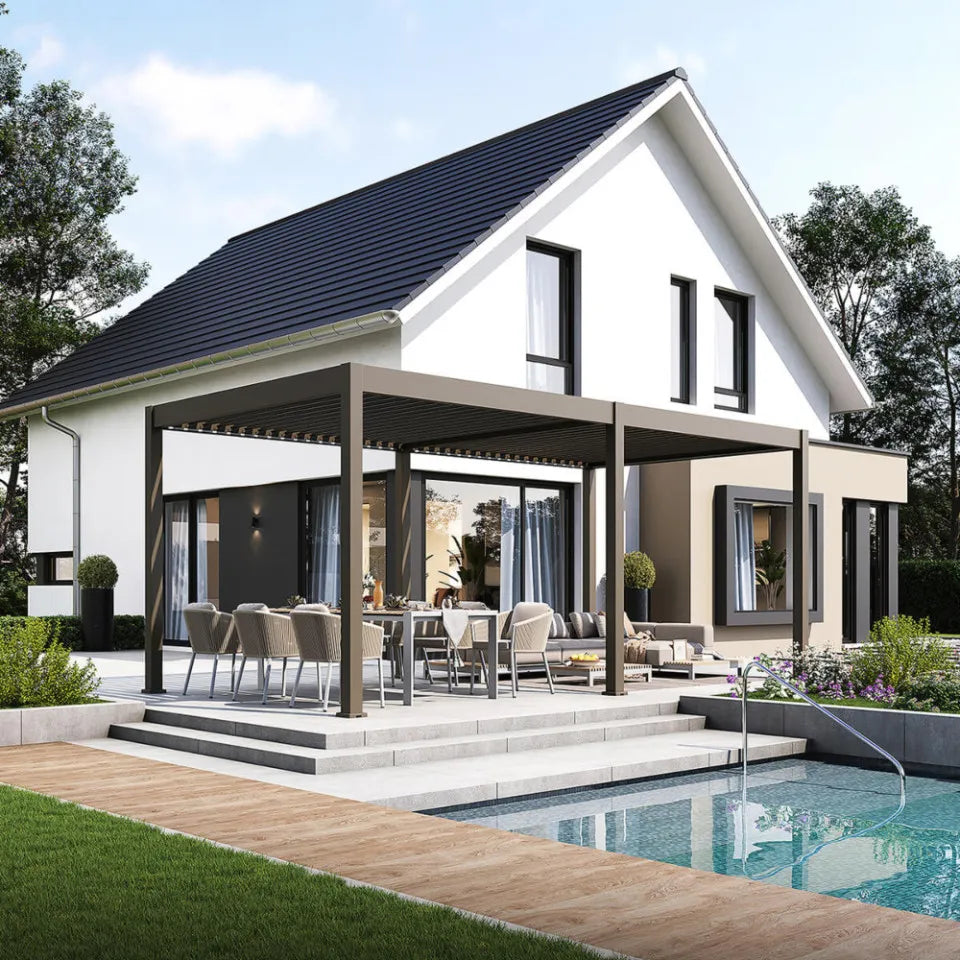 Bioklimatiskā terases pergola Elija AUTOMATIC 3x6 ar LED apgaismojumu 600/309/255 cm balts - N1 Home