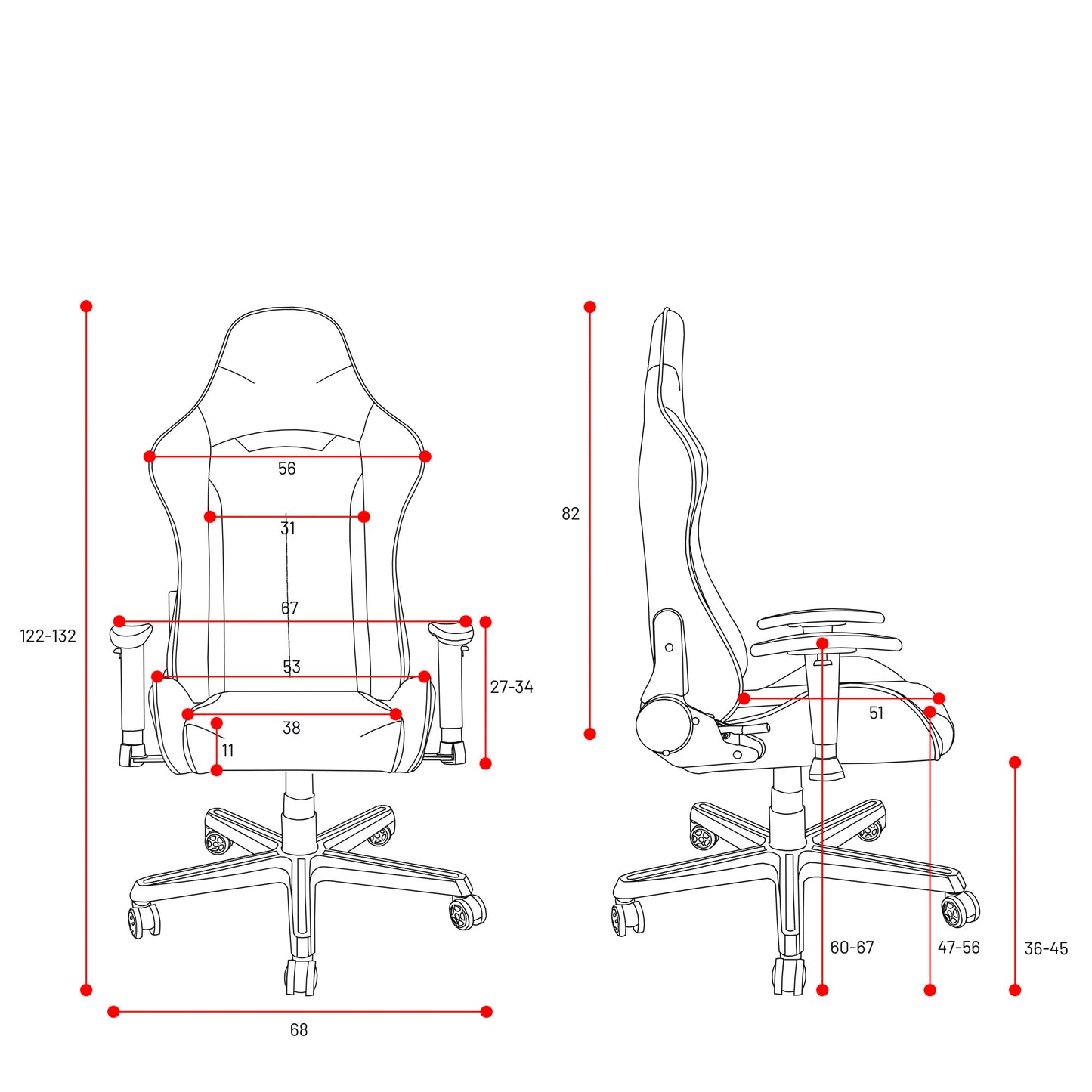 Krēsls X - Sta 63/120/63 cm melns/sarkans