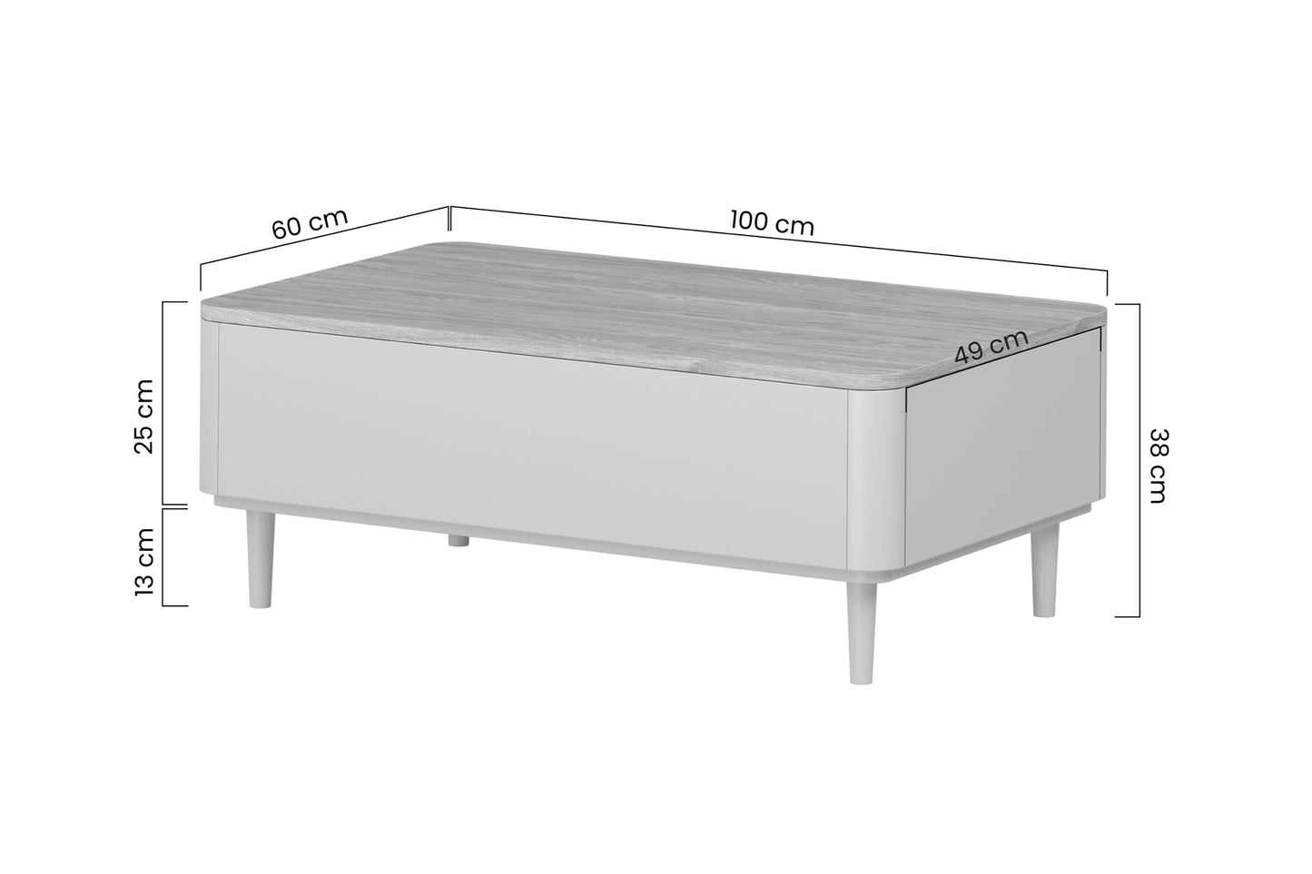 Kafijas galds 100/38/60 cm Kašmirs / Eļļots ozols - N1 Home