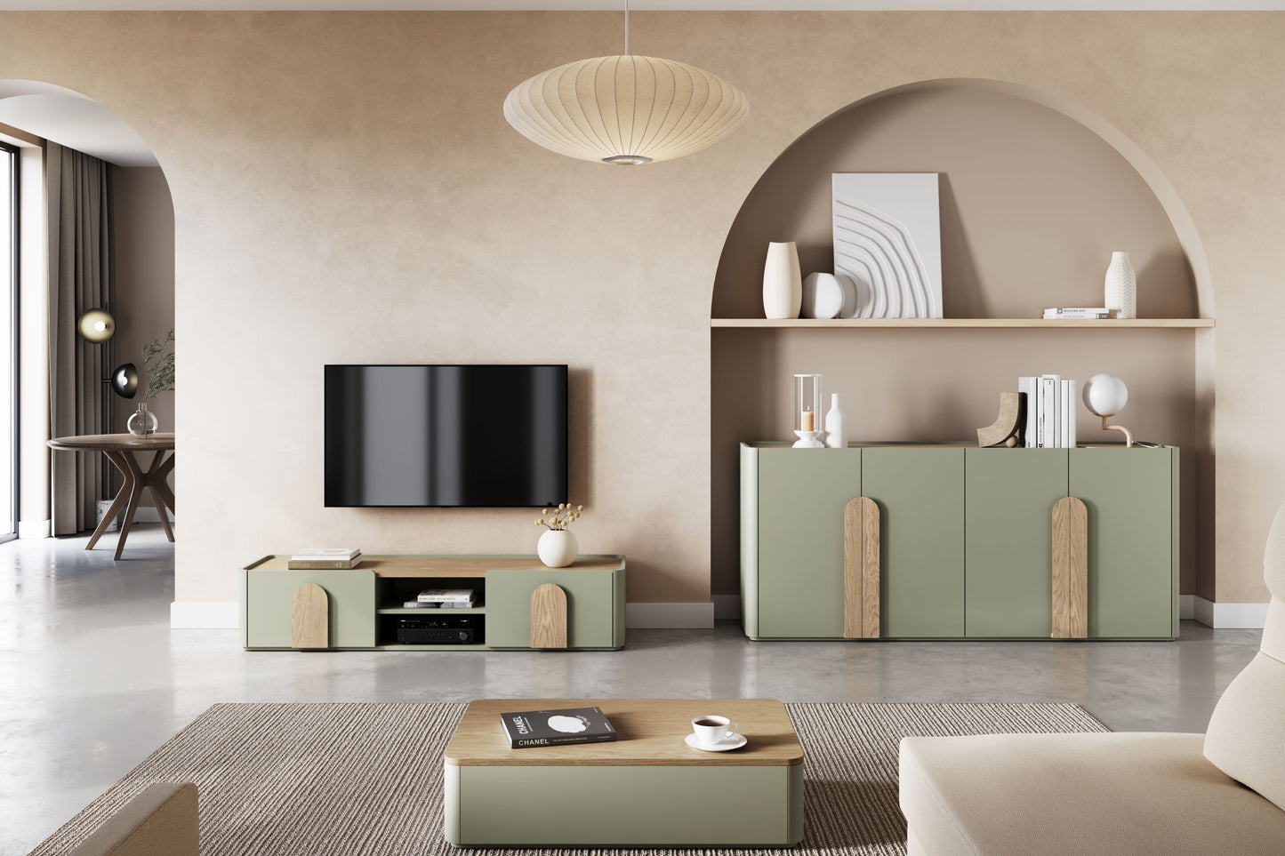 TV skapis Amil 170/35.5/48 cm Eikalipts/Baltijas kāpu ozols/Dabīgais ozols - N1 Home