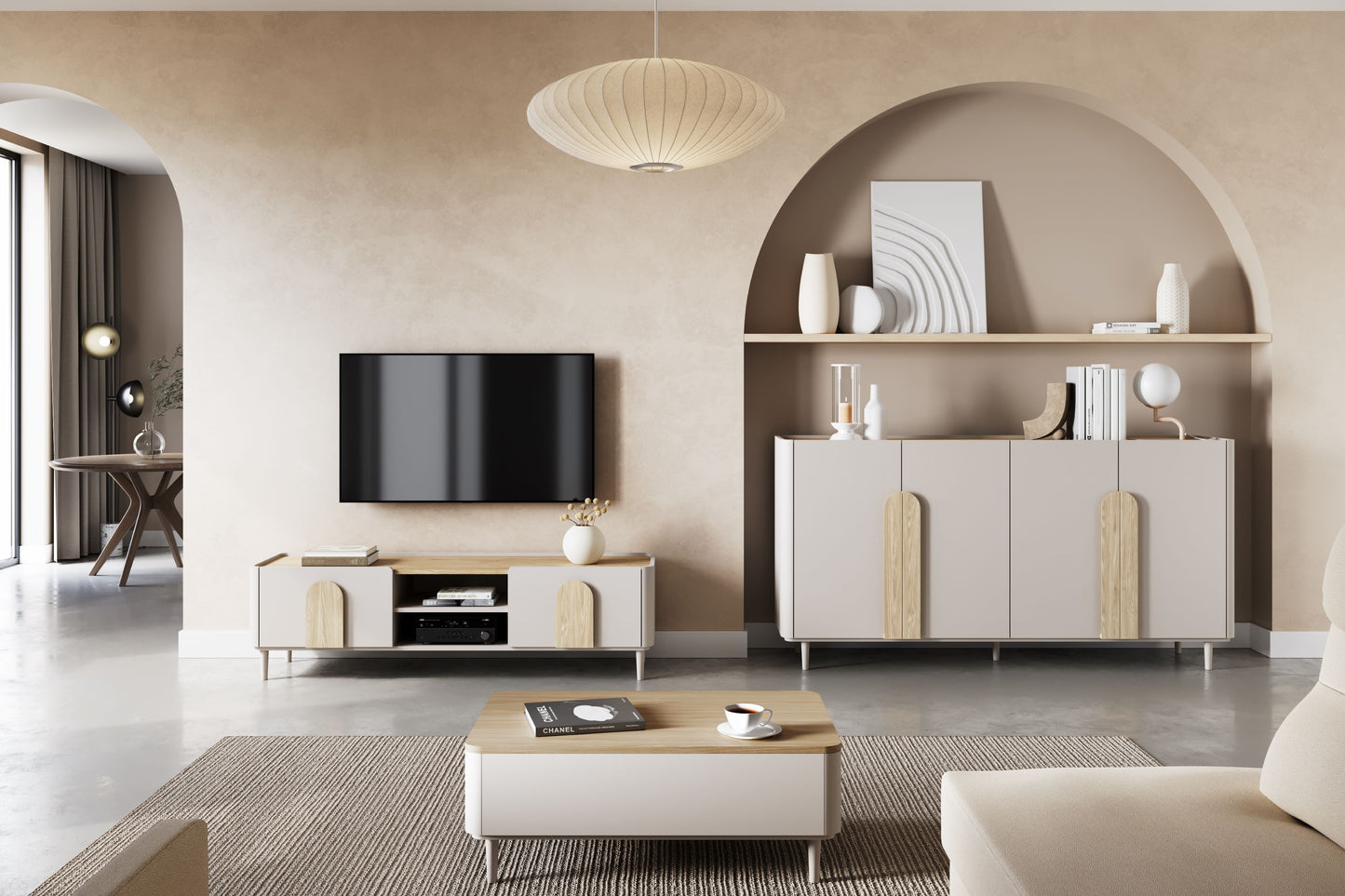 TV skapis Amil 170/48/48 cm kašmirs/eļļots ozols/gaišs ozols - N1 Home