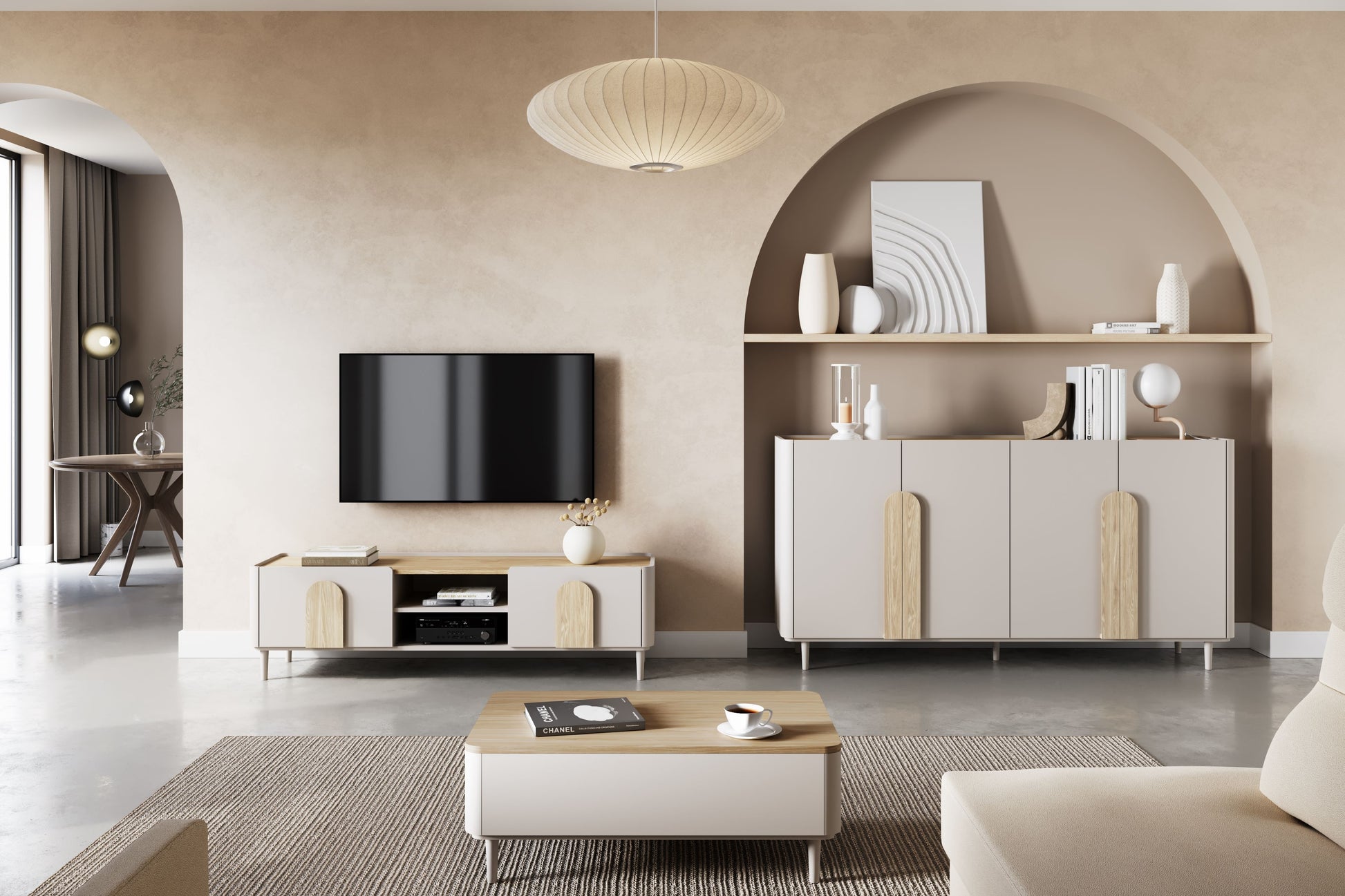 TV skapis Amil 170/48/48 cm kašmirs/eļļots ozols/gaišs ozols - N1 Home