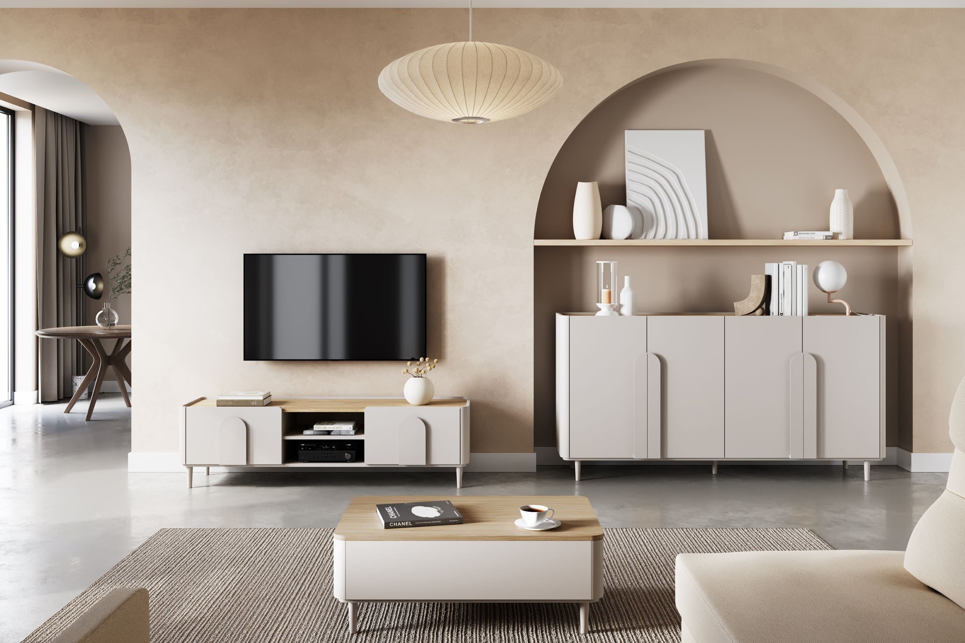 TV skapis Amil 170/48/48 cm kašmirs/eļļots ozols - N1 Home