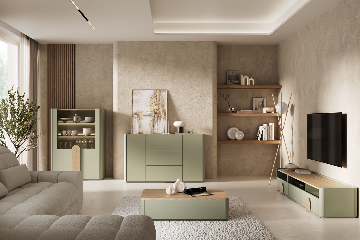 TV skapis Amil 200/35.5/48 cm Eikalipts / Baltijas kāpu ozols / Dabīgais ozols - N1 Home