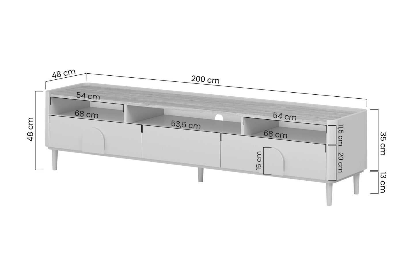 TV skapis Amil 200/48/48 cm Kašmirs / Eļļots ozols / Gaišs ozols - N1 Home
