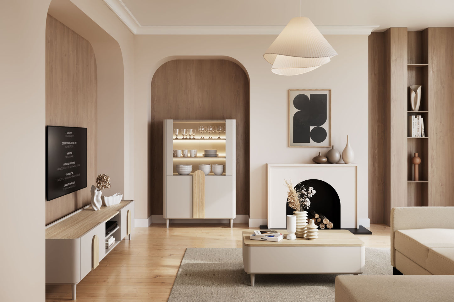 TV skapis Amil 220/48/48 cm Kašmirs / Eļļots ozols / Gaišs ozols - N1 Home