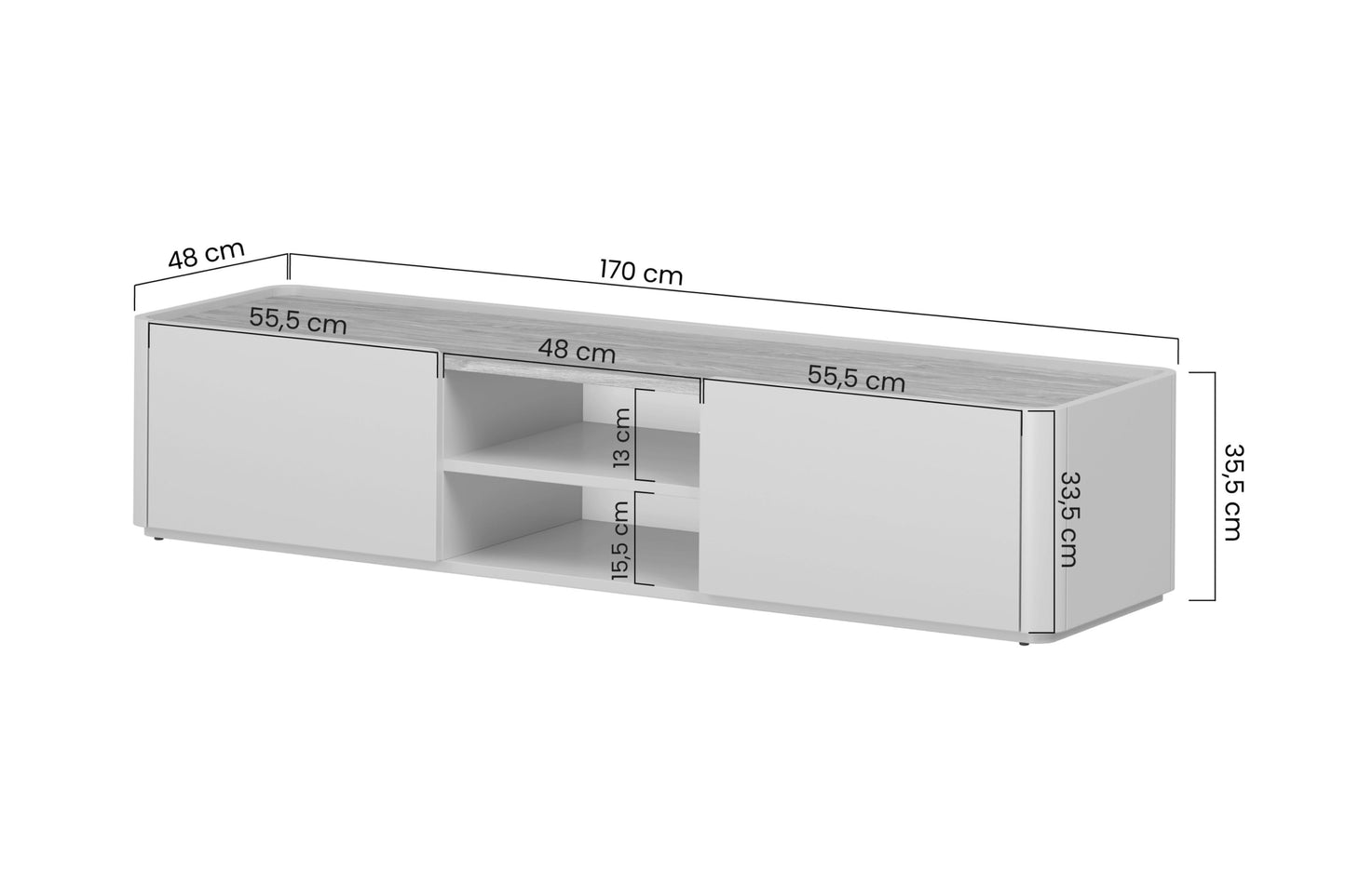 TV skapis Elva 170/35.5/48 cm Kašmirs / Eļļots ozols - N1 Home