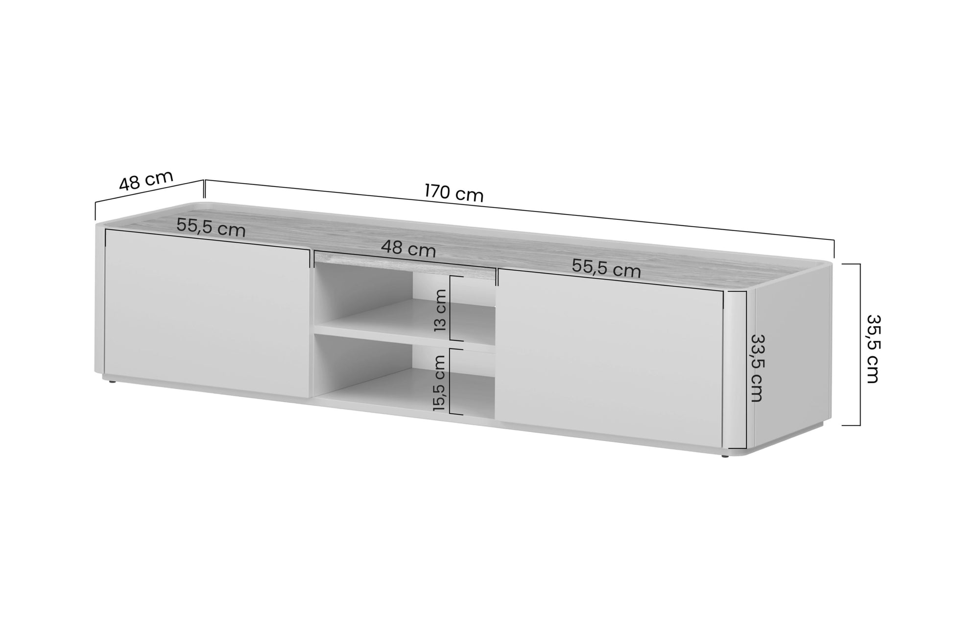 TV skapis Elva 170/35.5/48 cm Kašmirs / Eļļots ozols - N1 Home