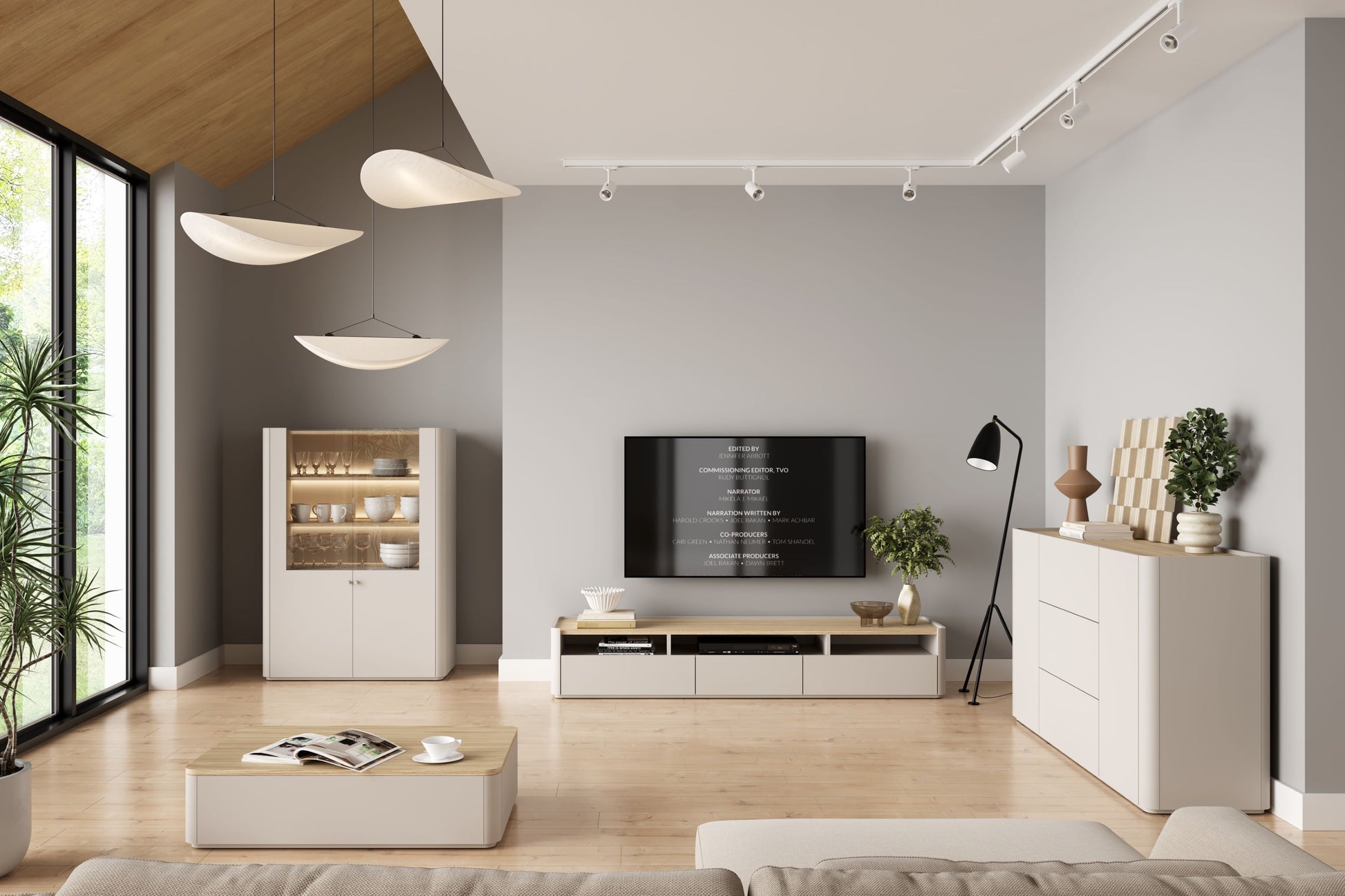 TV skapis Elva 200/35.5/48 cm Kašmirs / Eļļots ozols - N1 Home