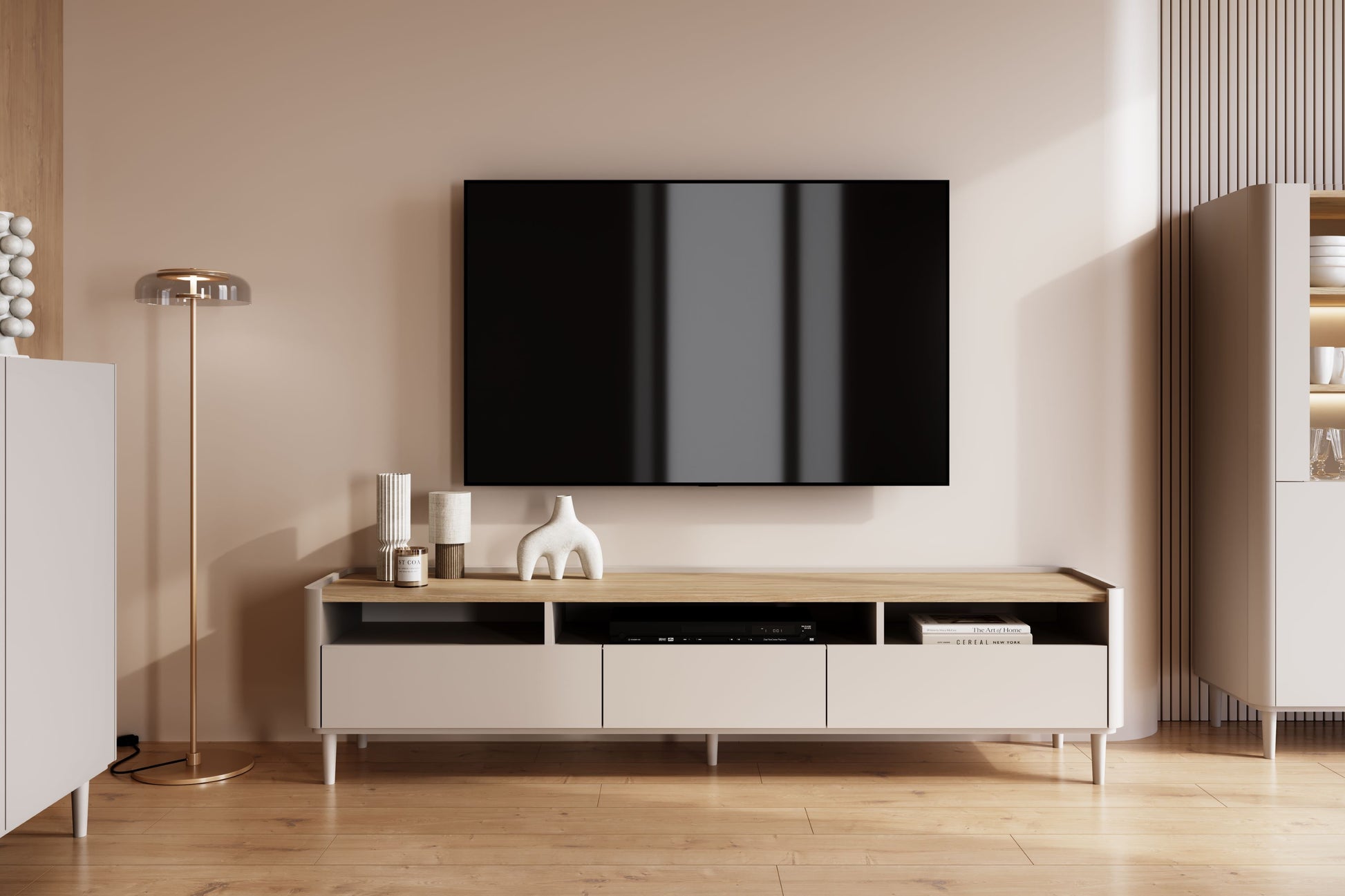 TV skapis Elva 200/48/48 cm Kašmirs / Eļļots ozols - N1 Home
