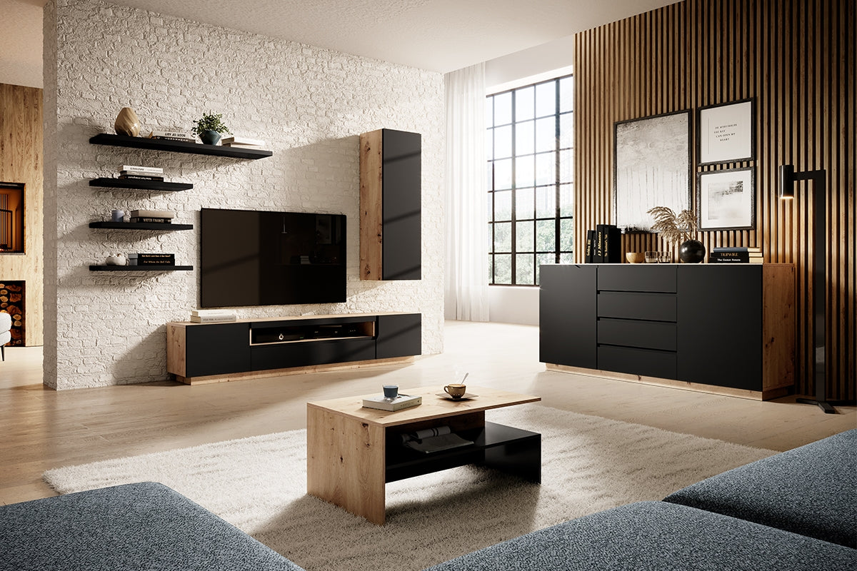 TV skapis LOFT 200/41/37 cm melns/dabīgs - N1 Home