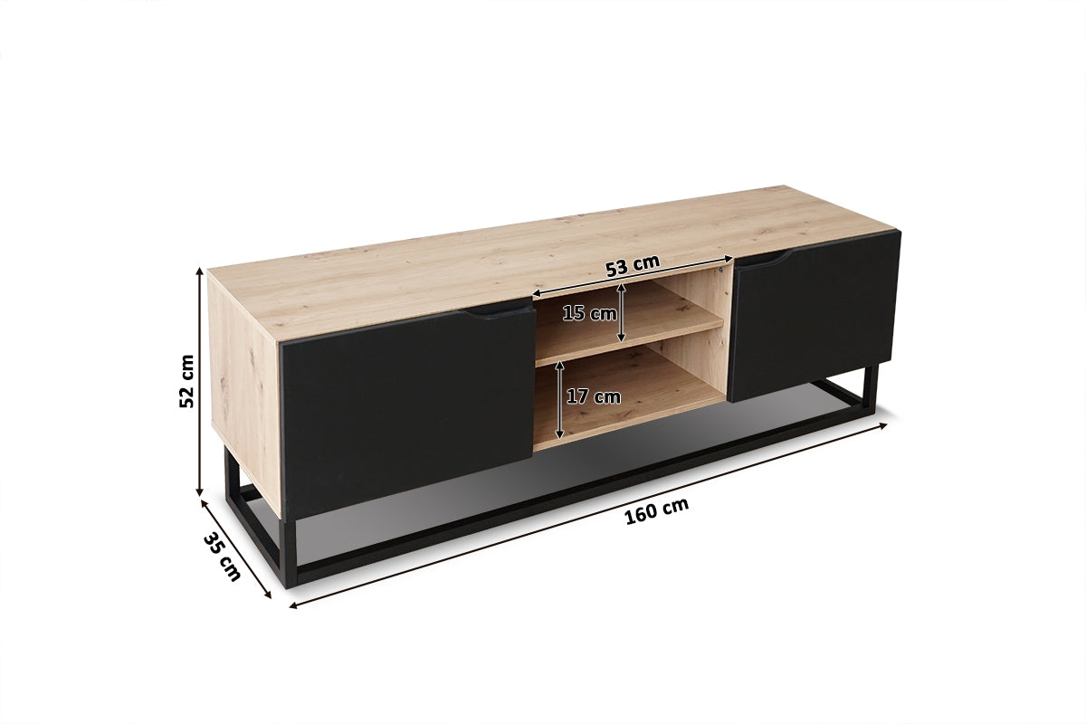 TV skapis LOFT mini uz metāla kājām 160/52/37 cm melns/dabīgs - N1 Home