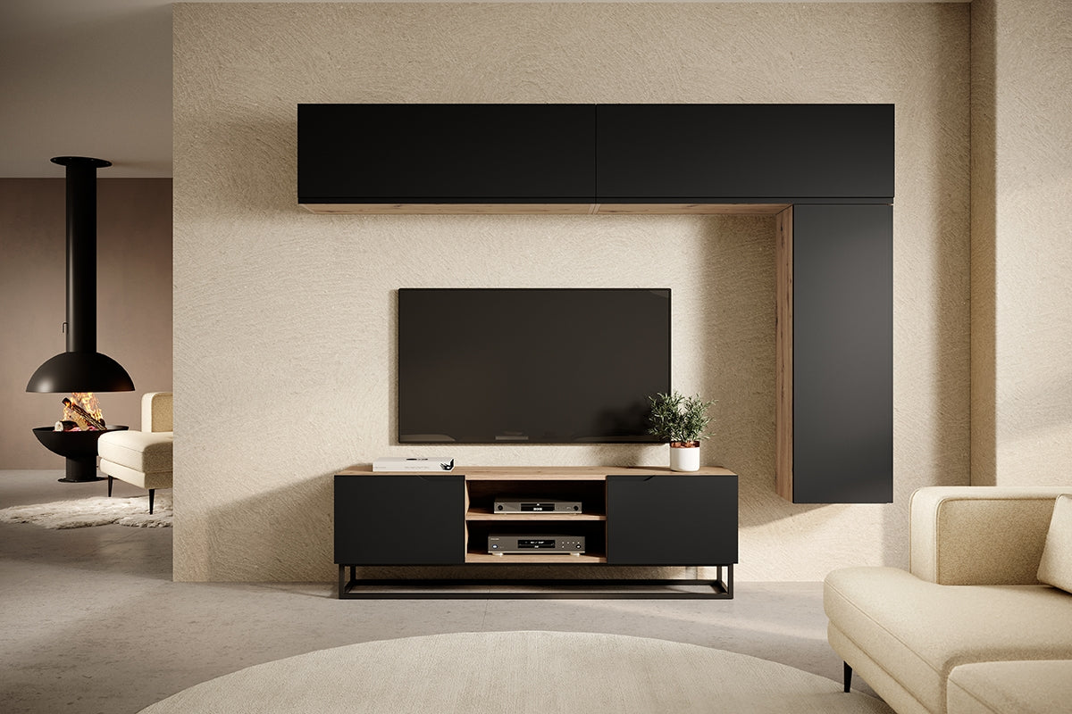 TV skapis LOFT mini uz metāla kājām 160/52/37 cm melns/dabīgs - N1 Home