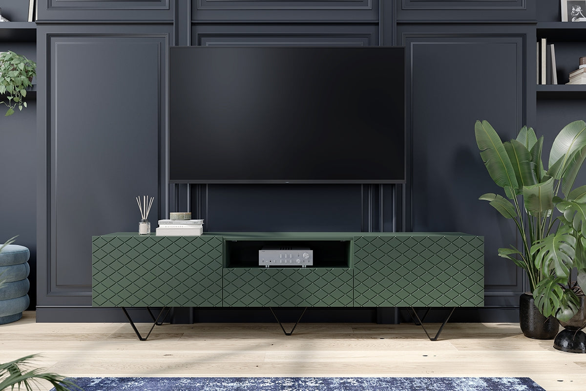 LUKKA RTV kumode 190/51/42  melnas kājas/olives - N1 Home