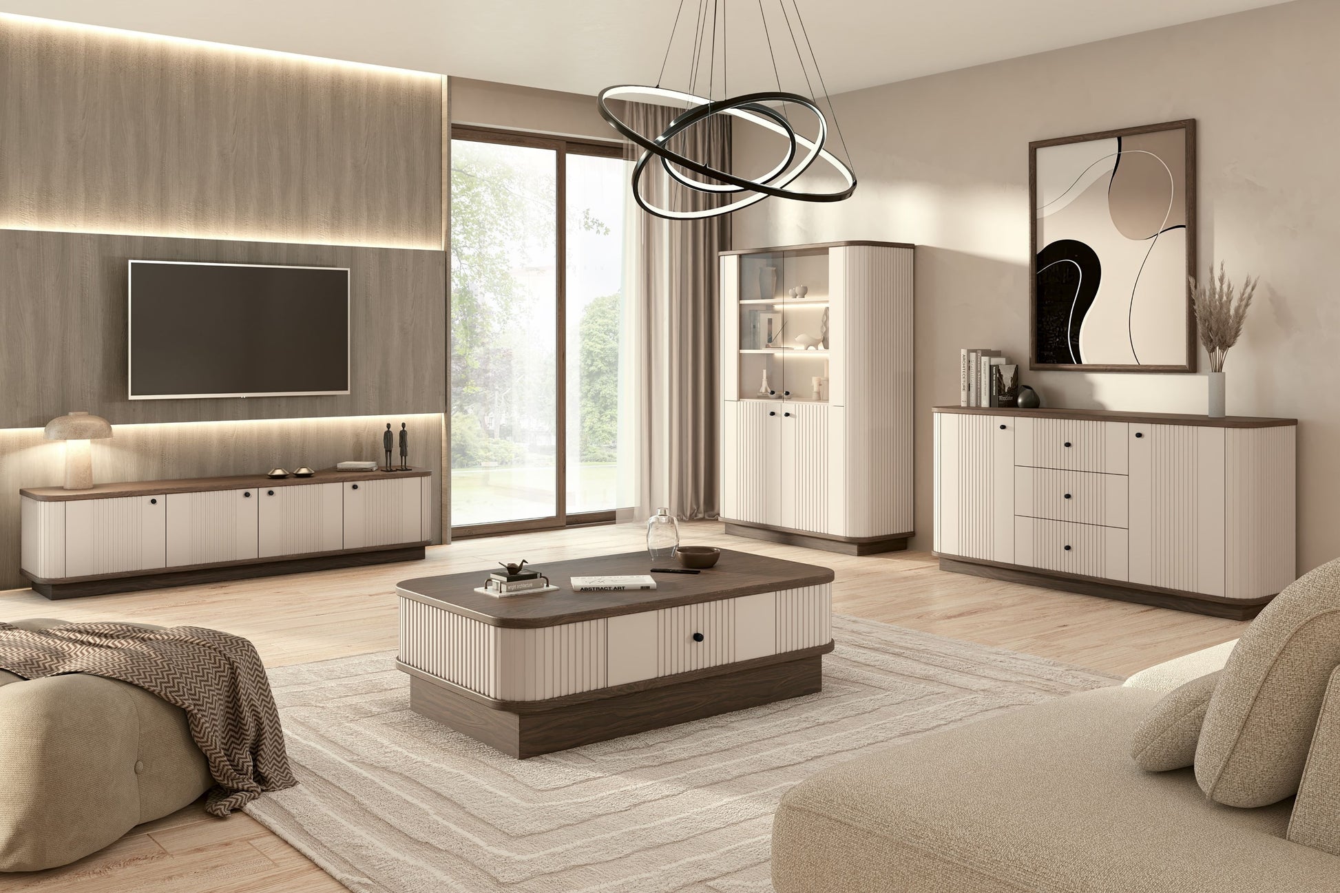 TV skapis Vespa 187/43/38 cm kašmirs/rieksts/melns - N1 Home