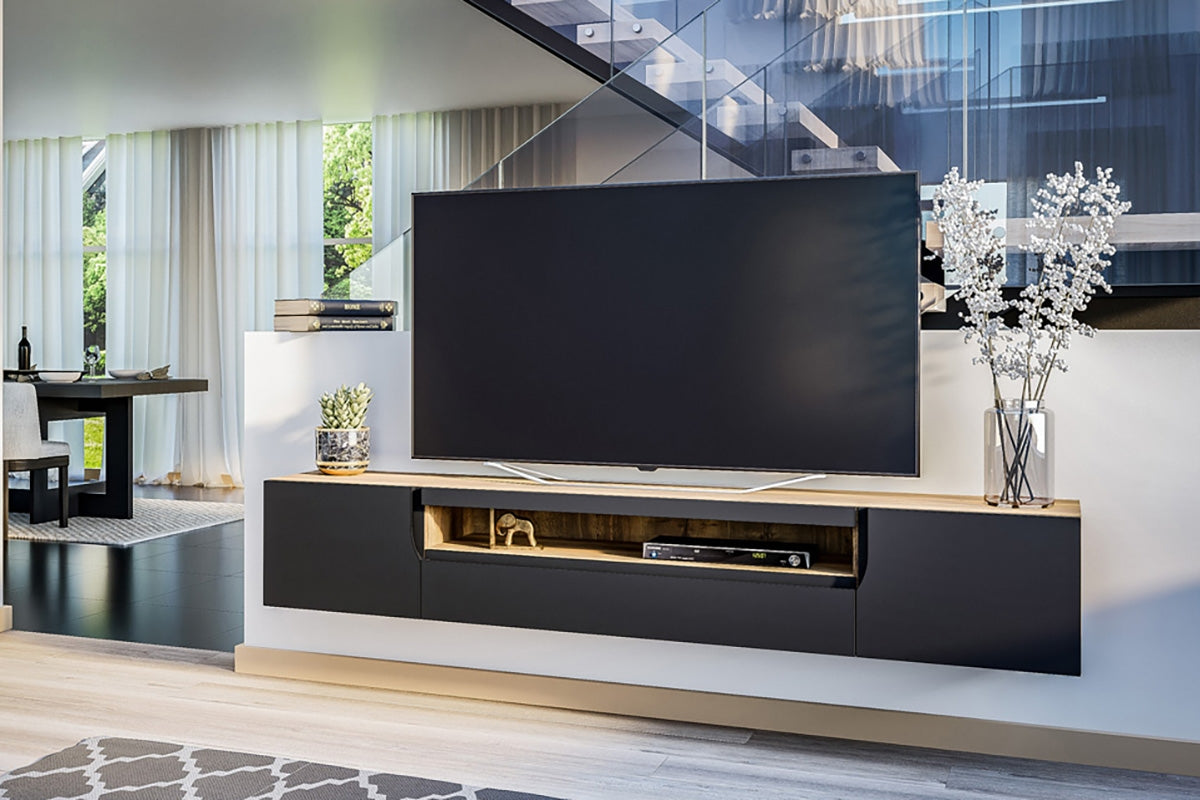 TV skapis LOFT 200/36/37 cm melns/dabīgs - N1 Home