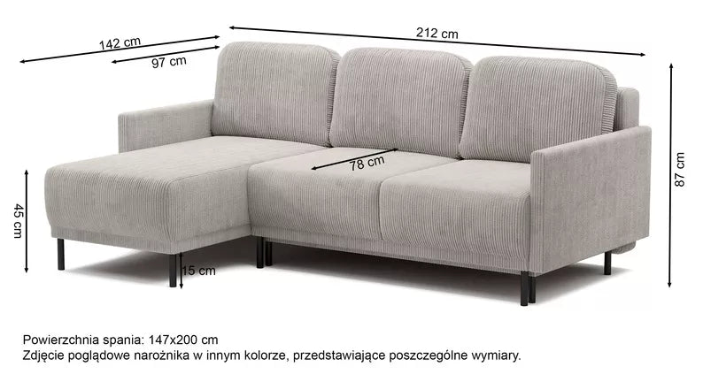 NOMIEL L-formas izvelkamais stūra dīvāns ar konteineru, universāls gaiši pelēks velvets