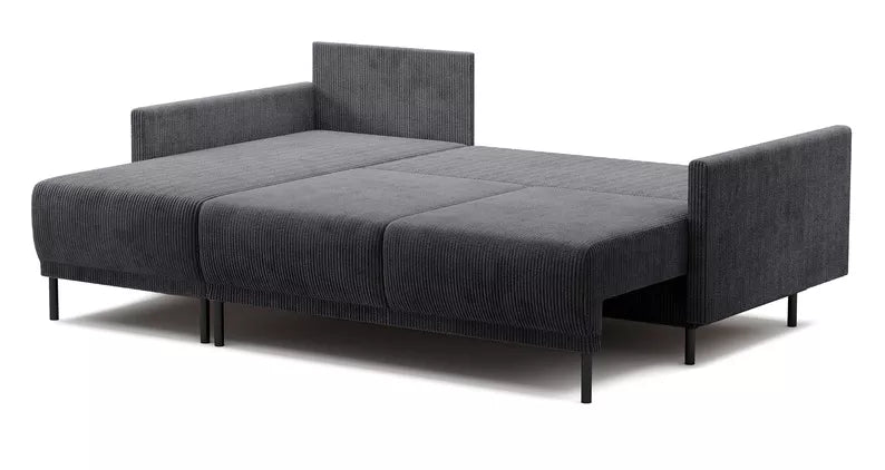 NOMIEL L-formas izvelkamais stūra dīvāns ar konteineru, universāls zili pelēks velvets - N1 Home