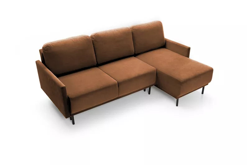 NOMIEL L-formas izvelkamais stūra dīvāns ar konteineru, vara hidrofoba audums - N1 Home