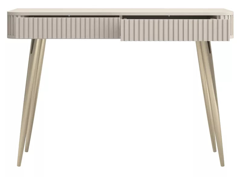 LOVORE Tualetes galdiņš ar rievām un divām atvilktnēm, 113 cm, pelēki bēšs ar zelta kājām - N1 Home