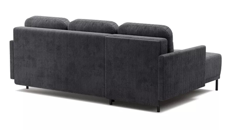 NOMIEL L-formas izvelkamais stūra dīvāns ar konteineru, universāls zili pelēks velvets - N1 Home