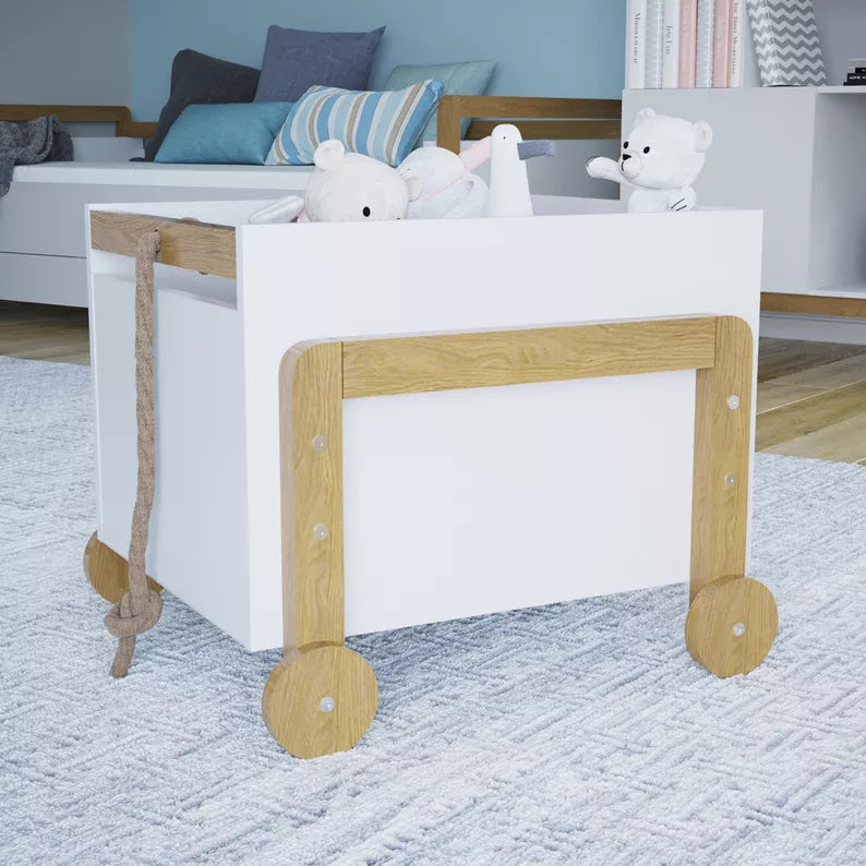 SIOTTE Bērnu rotaļlietu lāde uz ritenīšiem, balta - N1 Home