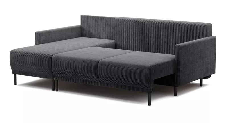 NOMIEL L-formas izvelkamais stūra dīvāns ar konteineru, universāls zili pelēks velvets - N1 Home