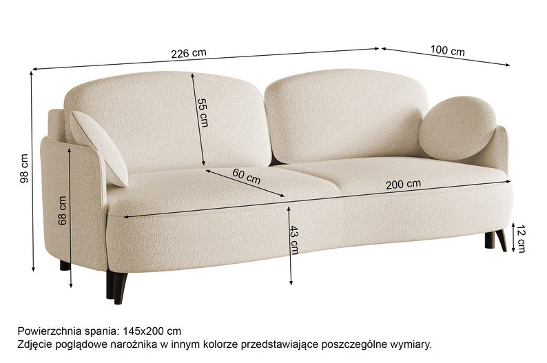 RIOLO Trīsvietīgs dīvāns ar glabātuvi, olīvu hidrofobs šenils, melnas kājas - N1 Home