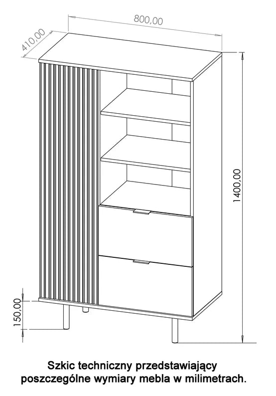 BLAZKA Grāmatu skapis, 80 cm, viendurvis, ar divām atvilktnēm, kašmira lameles