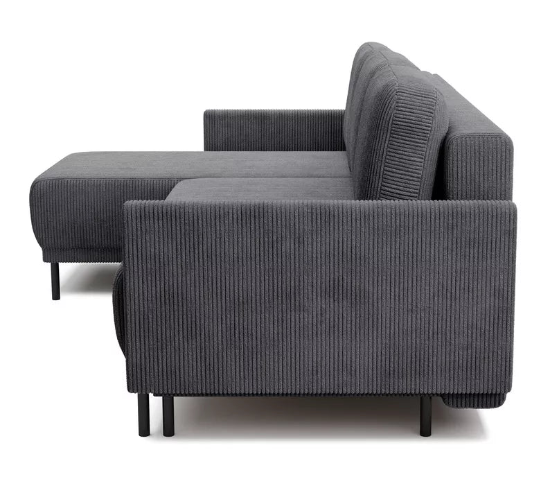 NOMIEL L-formas izvelkamais stūra dīvāns ar konteineru, universāls zili pelēks velvets - N1 Home